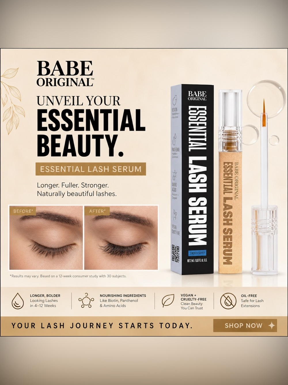 Babe Original 🌟 Essential Lash Serum | Clinically Proven | Vegan | New in Box